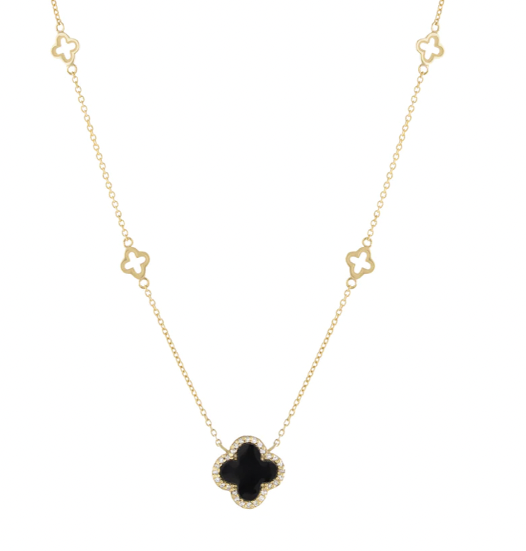 Black Enamel Clover Necklace - HouseOfIndia.com